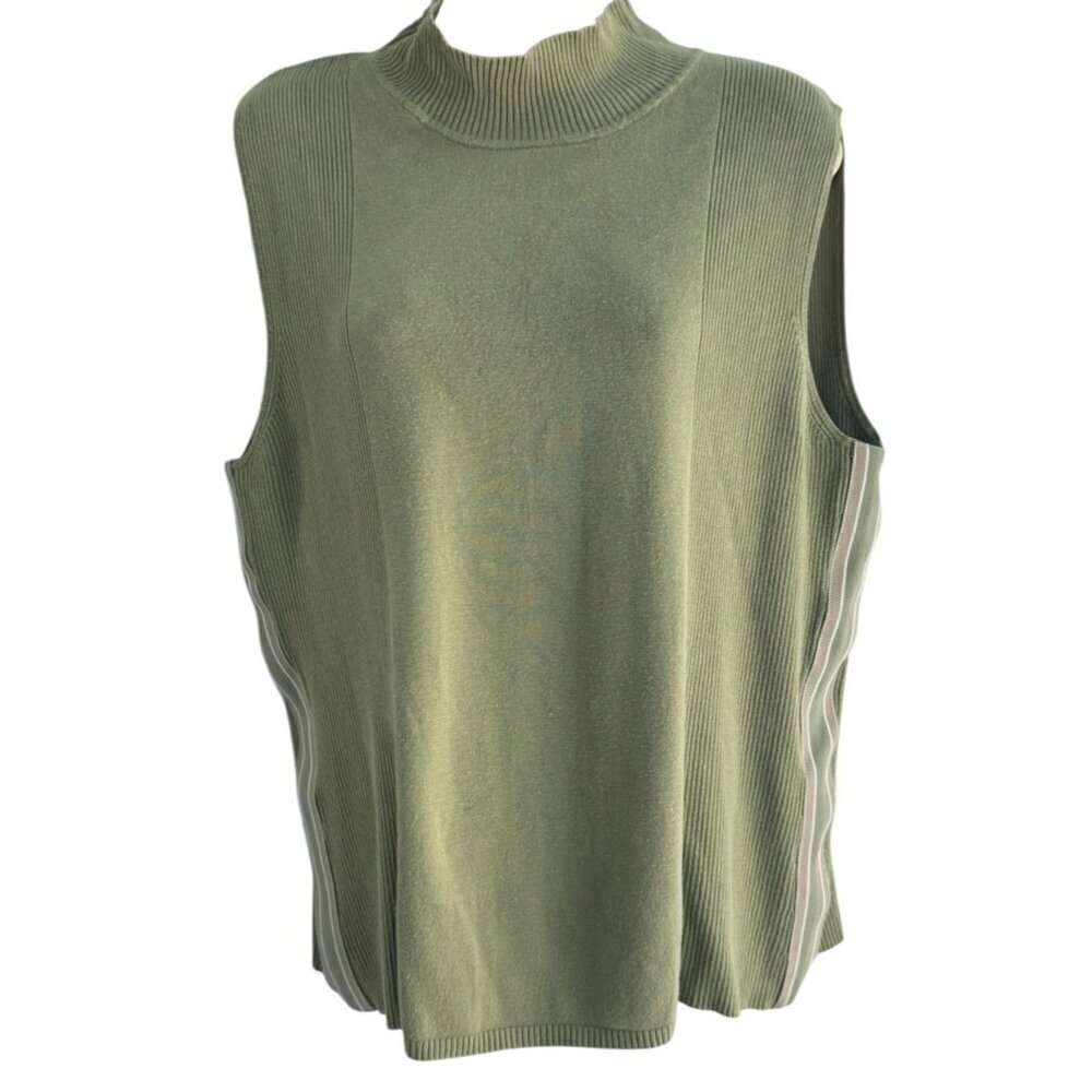 Vintage IZOD Women's Sz L Green Pullover Sweater Vest Ribbed Striped Sides